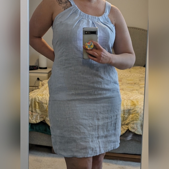 🔷 Light blue linen dress with pockets! - Picture 1 of 7